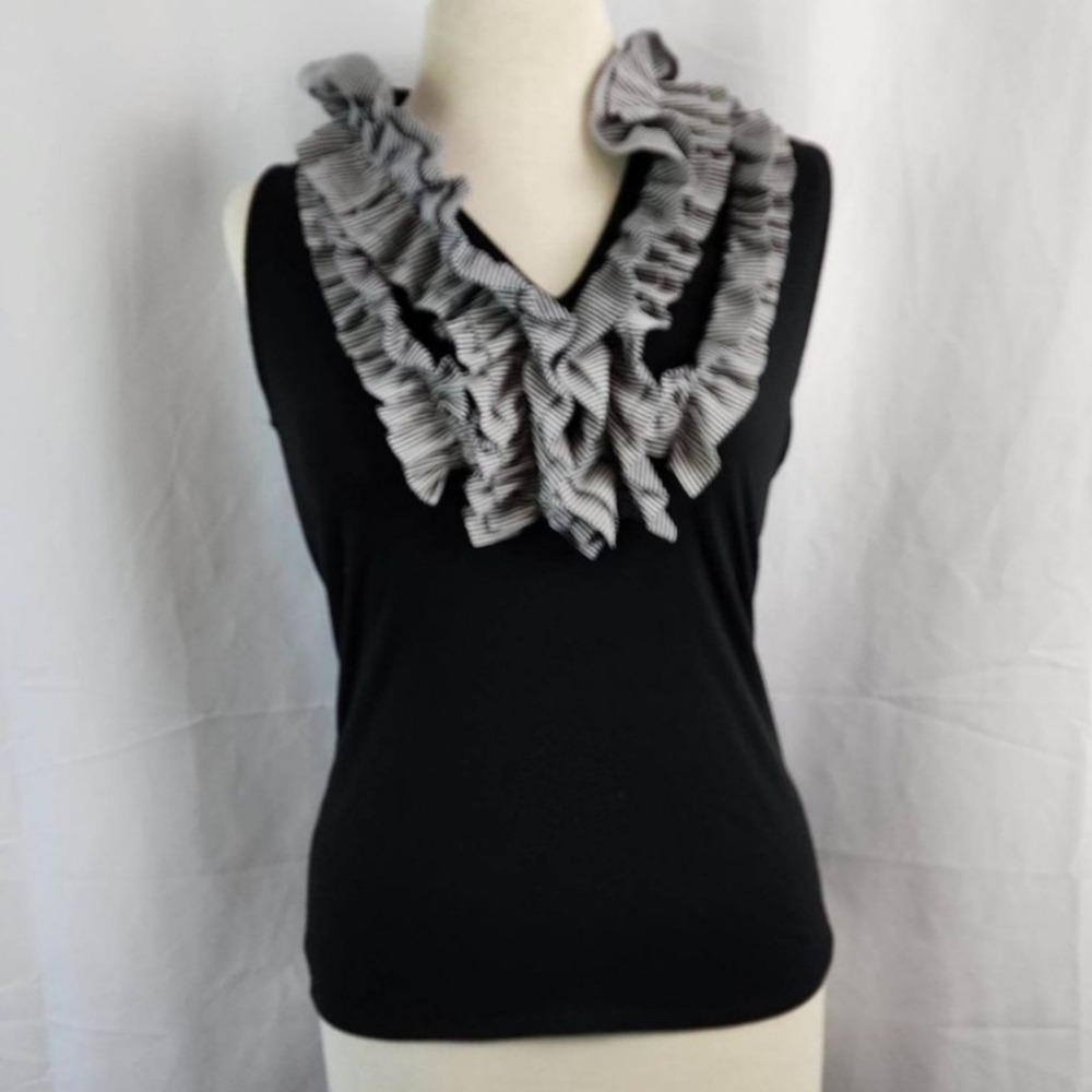 CW Colour Works Black Sleeveless Top with Ruffles on Neckline Size S